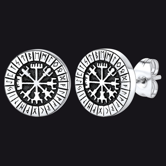 FaithHeart Viking Rune Compass Stud Earrings For Men FaithHeartimg