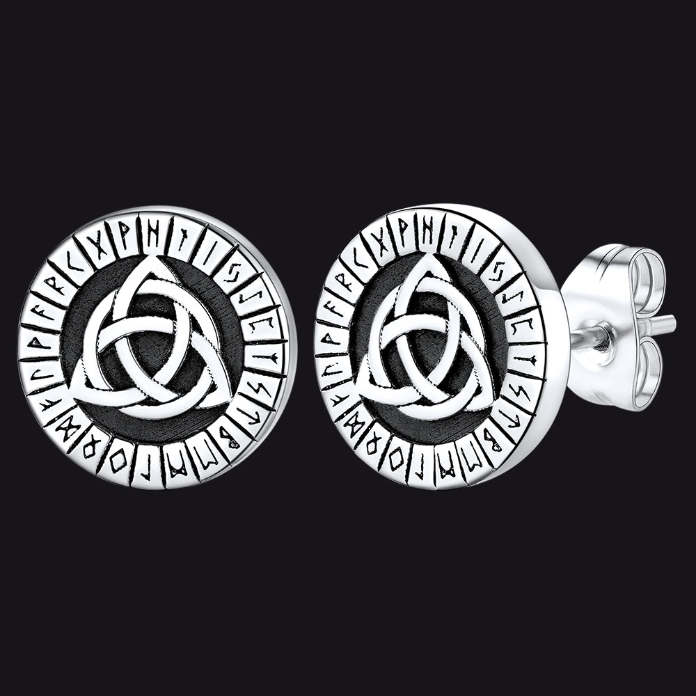 FaithHeart Viking Celtic Knot With Rune Stud Earrings for Men FaithHeart