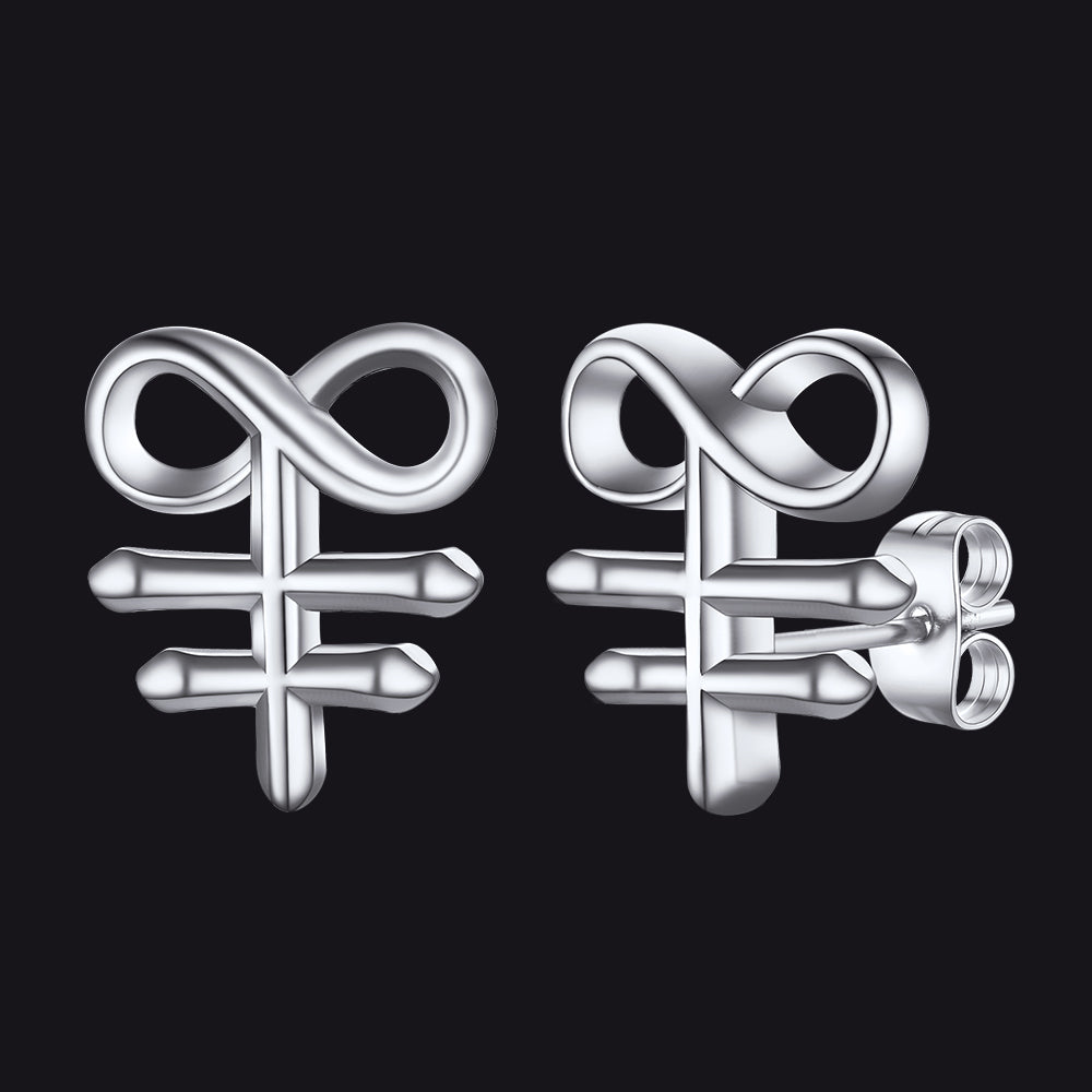 FaithHeart Satanic Leviathan Cross Stud Earrings For Men FaithHeart