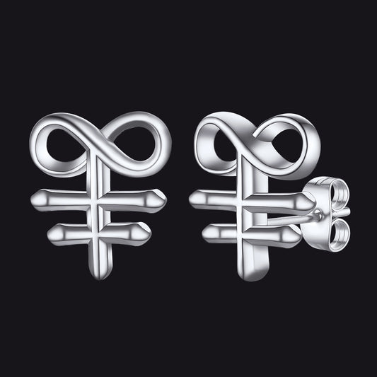 FaithHeart Satanic Leviathan Cross Stud Earrings For Men FaithHeartimg