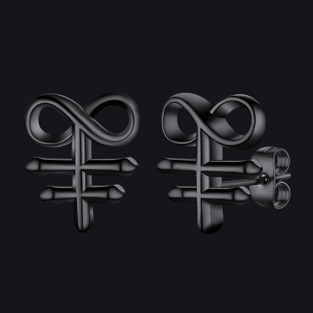 FaithHeart Satanic Leviathan Cross Stud Earrings For Men FaithHeart