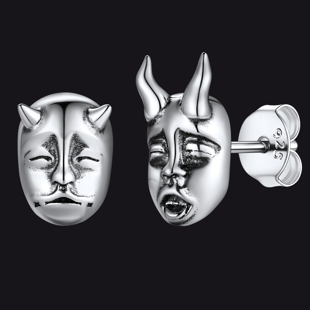 FaithHeart Sterling Silver Hannya Mask Stud Earrings For Men FaithHeart