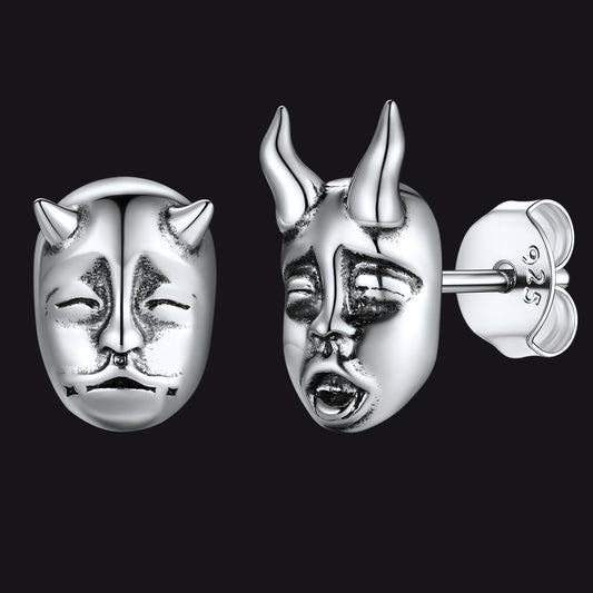 FaithHeart Sterling Silver Hannya Mask Stud Earrings For Men FaithHeartimg