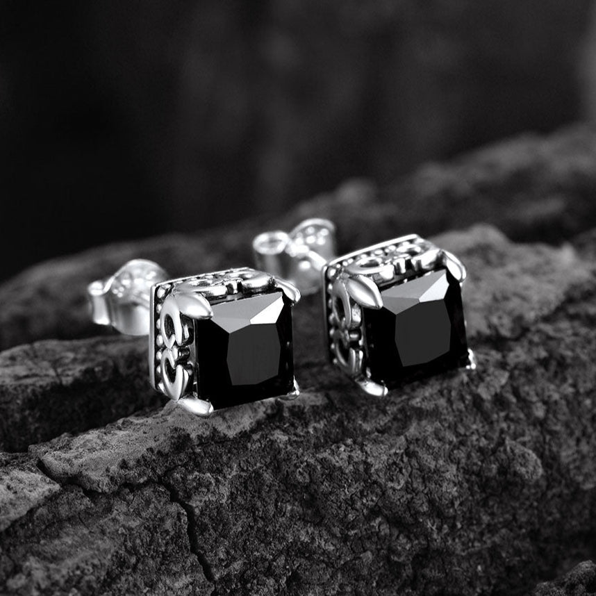 FaithHeart S925 Black Celtic Gemstone Stud Earrings for Men FaithHeart