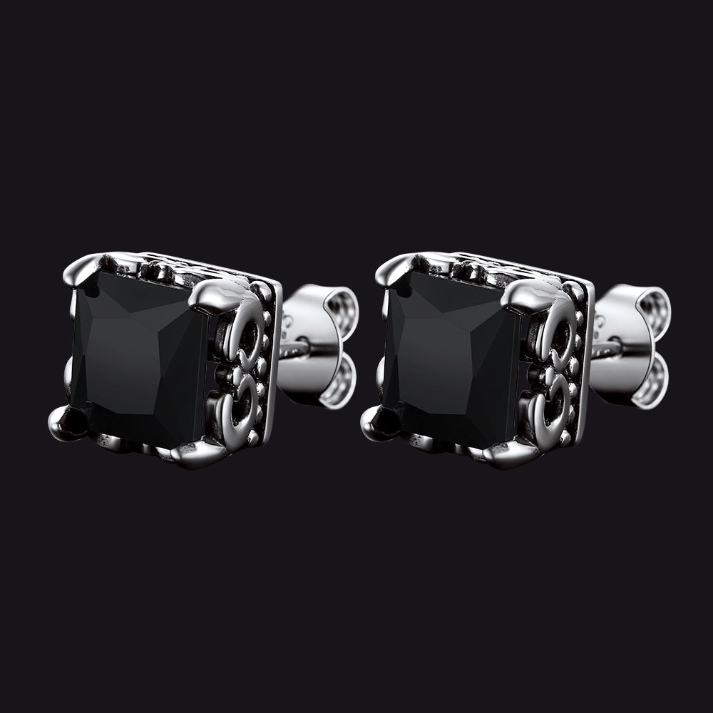 FaithHeart S925 Black Celtic Gemstone Stud Earrings for Men FaithHeart