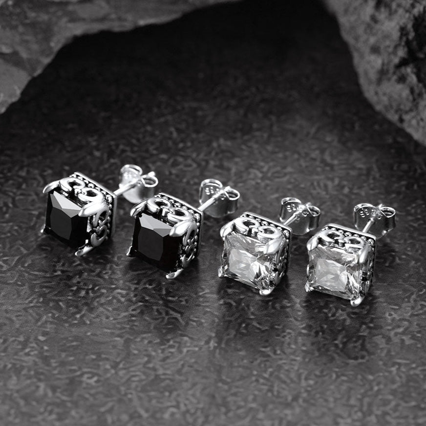 FaithHeart S925 Black Celtic Gemstone Stud Earrings for Men FaithHeart