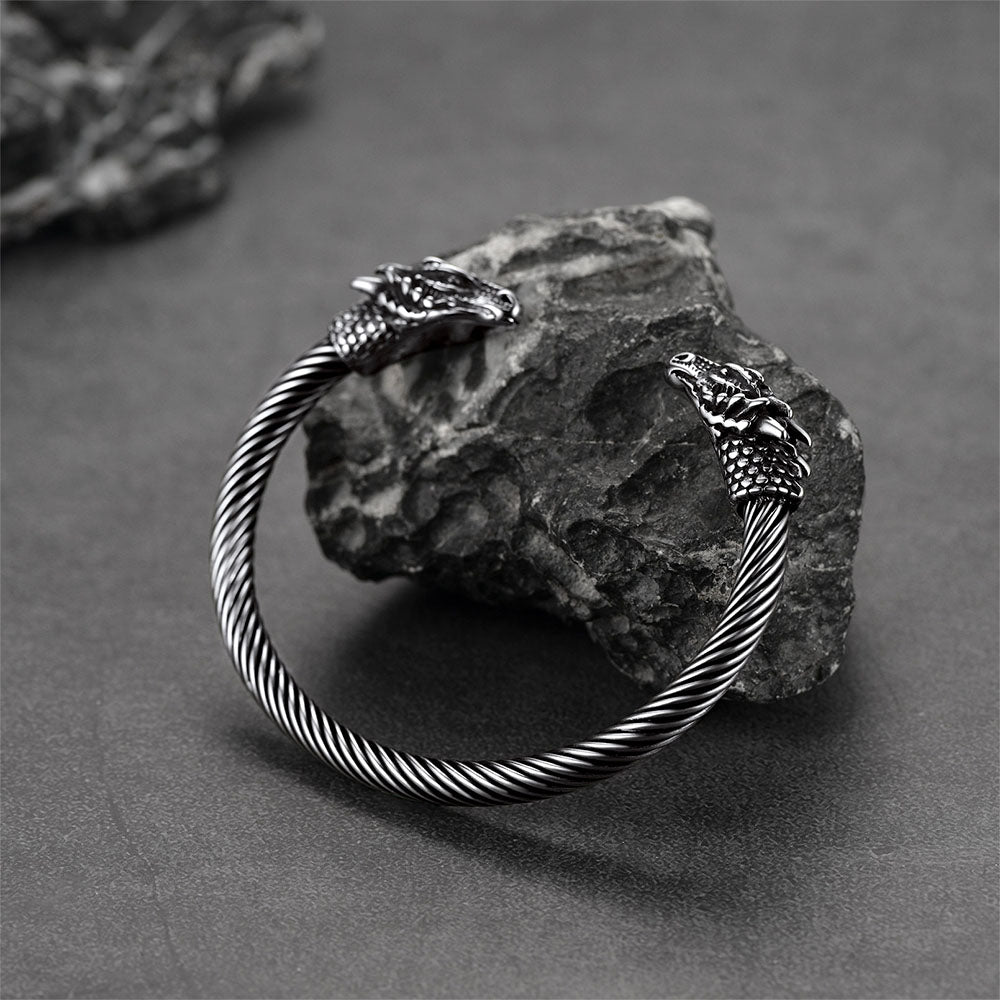 FaithHeart Viking Dragon Head Bangle Bracelet Cuff Bracelet For Men FaithHeart