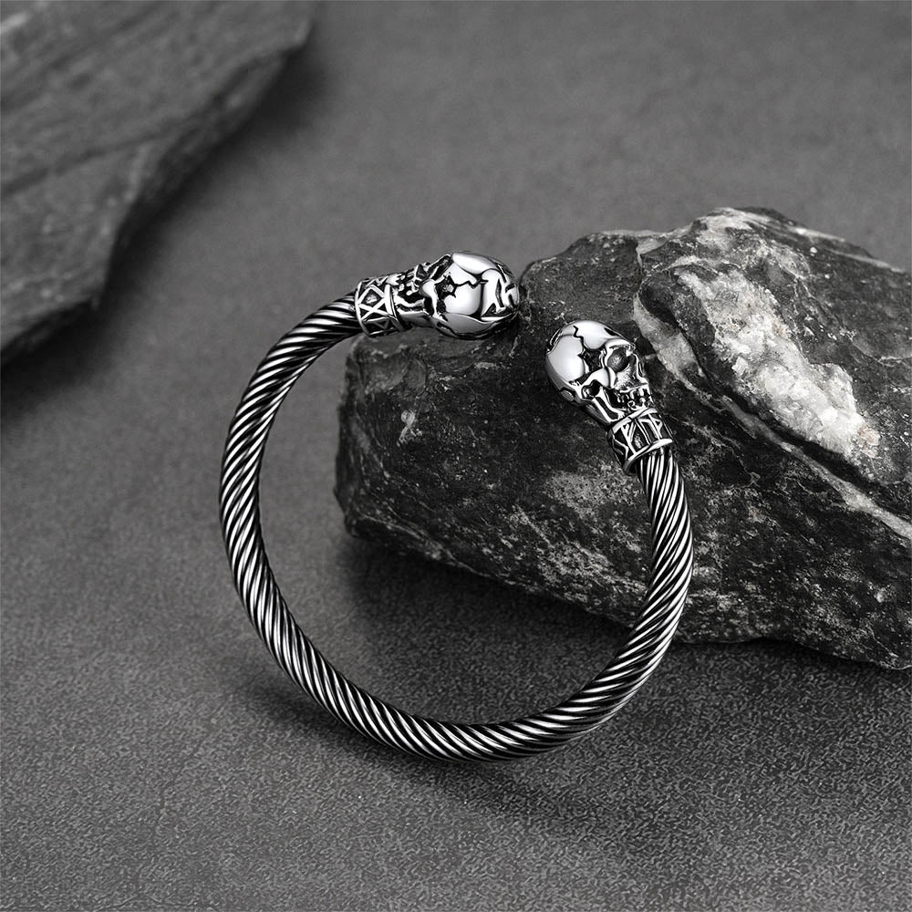 FaithHeart Skull Twisted Cable Cuff Bracelet Adjustable Bangle Bracelet FaithHeart