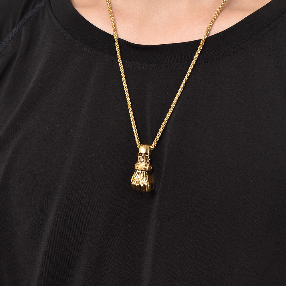 FaithHeart Skull Fist Pendant Necklace Stainless Steel Vintage Gothic Necklace FaithHeart