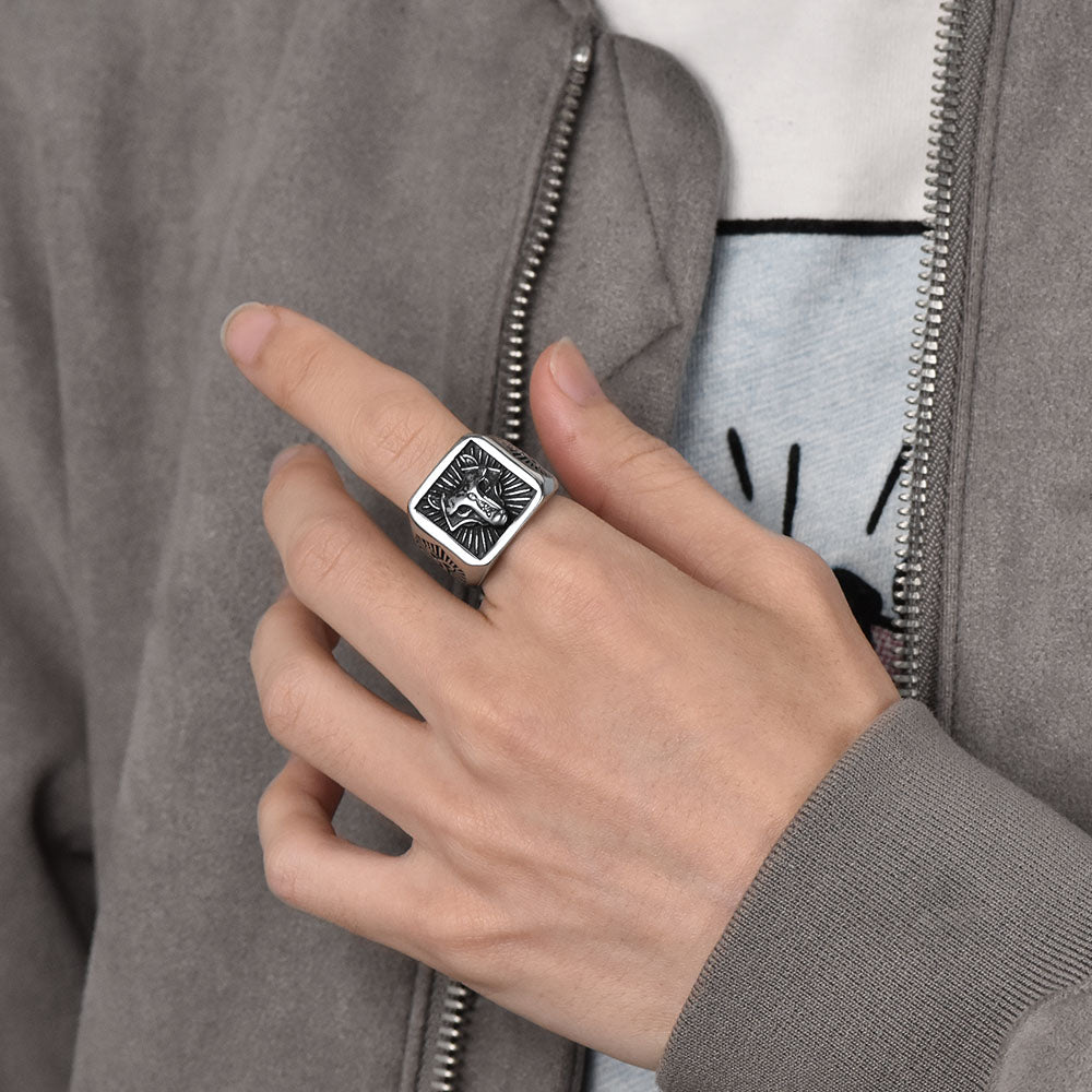 FaithHeart Norse Viking Wolf Signet Ring Stainless Steel FaithHeart