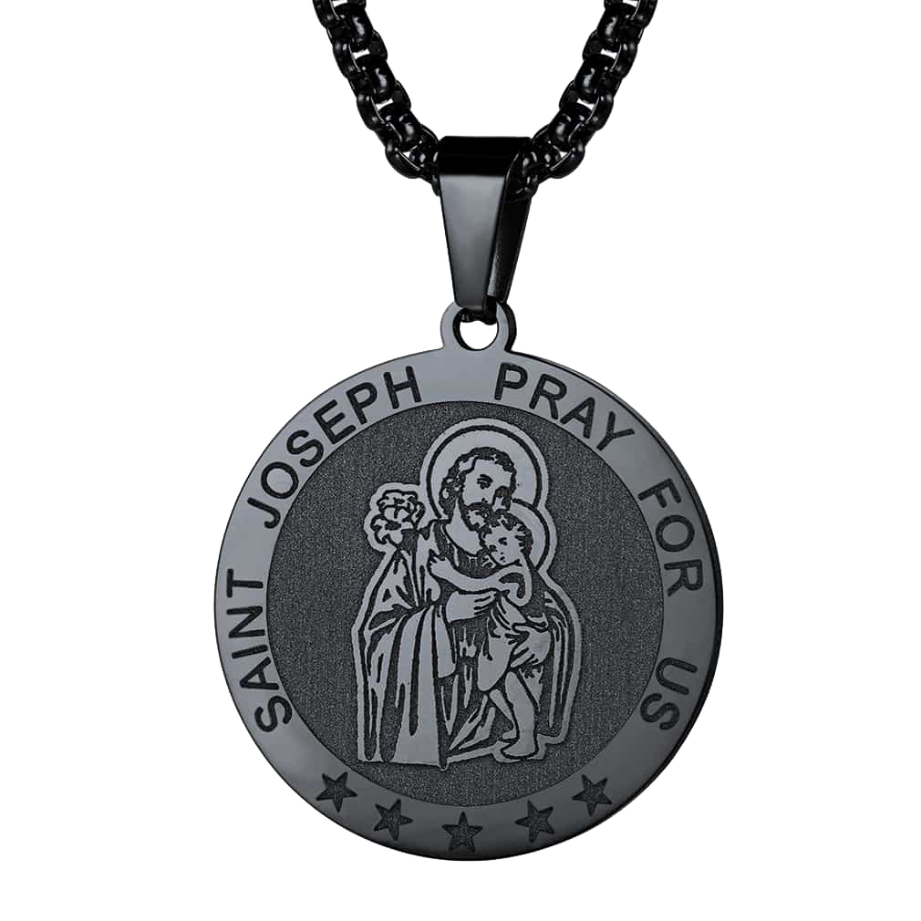 FaithHeart Engraved Round Saint Joseph Pendant Catholic Necklace FaithHeart