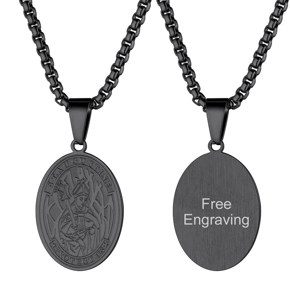 FaithHeart Custom Saint Augustine Necklace Catholic Medal Necklace FaithHeart