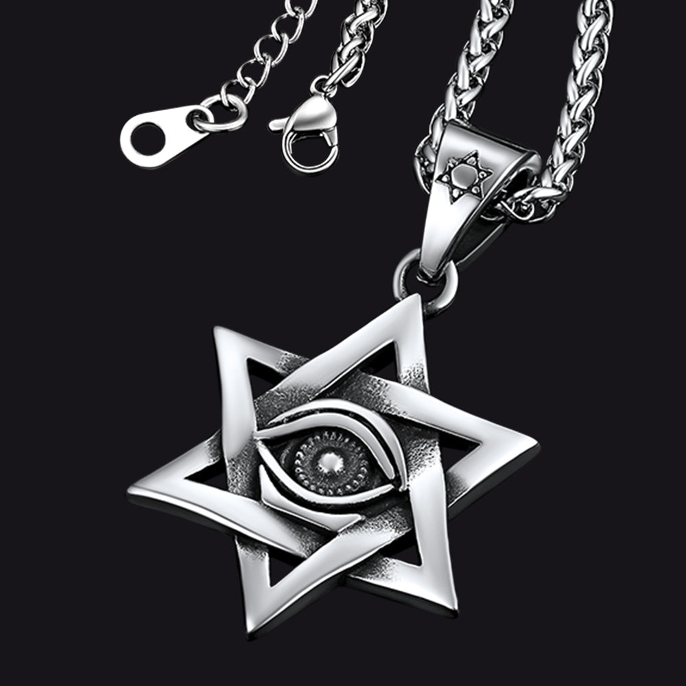 Antique Star of David Necklace with Eye of God Pendant