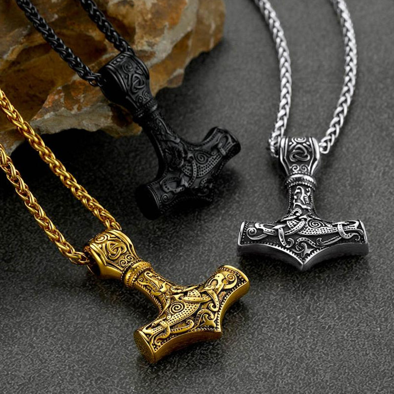 FaithHeart Viking Thor's Hammer Necklace Mjolnir Necklace for Men FaithHeart