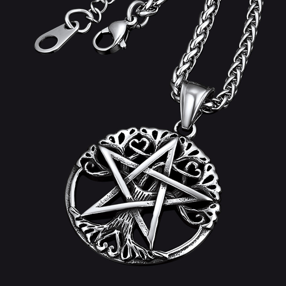 FaithHeart Pentagram Tree of Life Necklace Wicca Pendant for Men FaithHeart