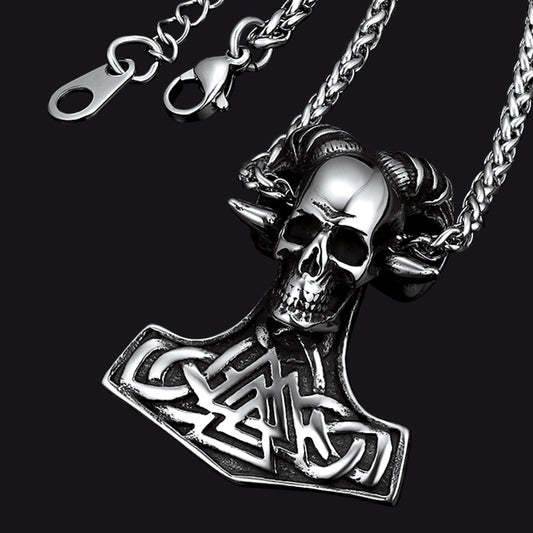 FaithHeart Viking Thor's Hammer Skull Necklace Pendant for Men FaithHeartimg