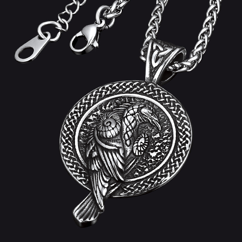 FaithHeart Viking Odin's Raven Necklace Pendant with Chain for Men FaithHeart