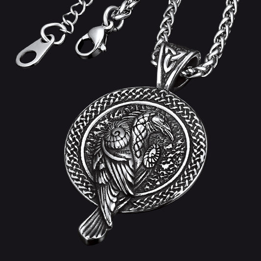 FaithHeart Viking Odin's Raven Necklace Pendant with Chain for Men FaithHeartimg
