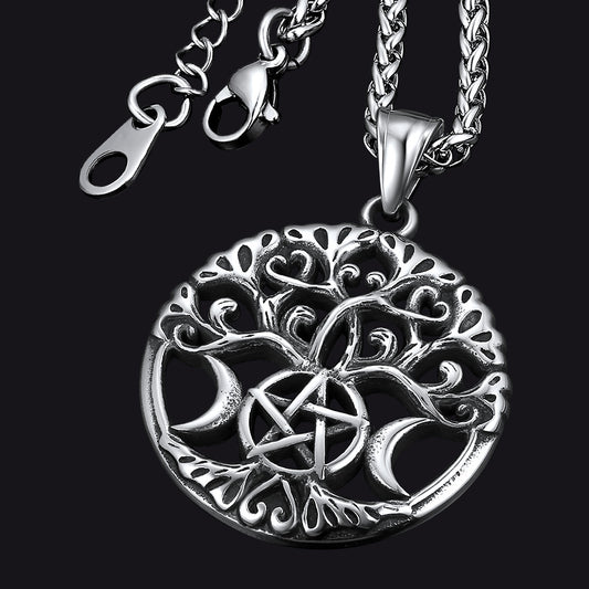 FaithHeart Vintage Pentacle Moon Tree of Life Necklace For Men FaithHeartimg