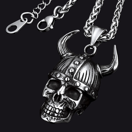 FaithHeart Viking Helmet Skull Pendant Necklace For Men FaithHeart