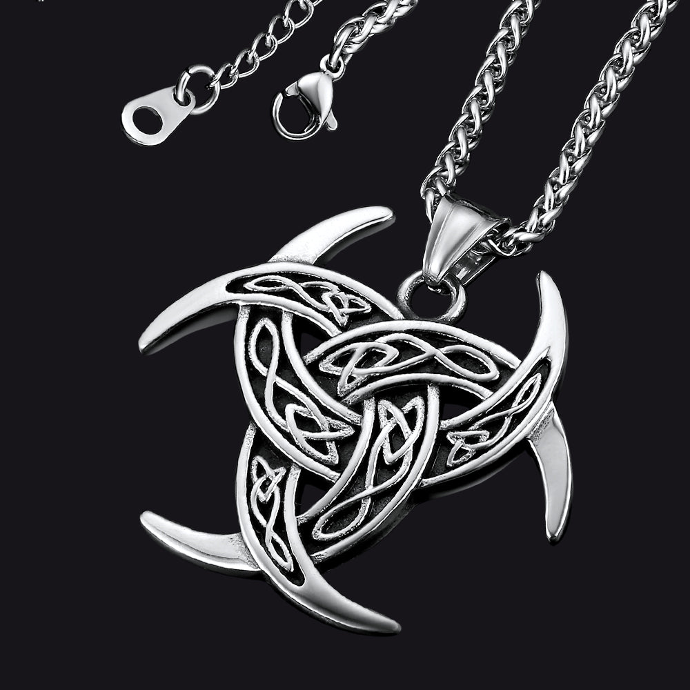FaithHeart Viking Odin Triple Horn Necklace for Men FaithHeart