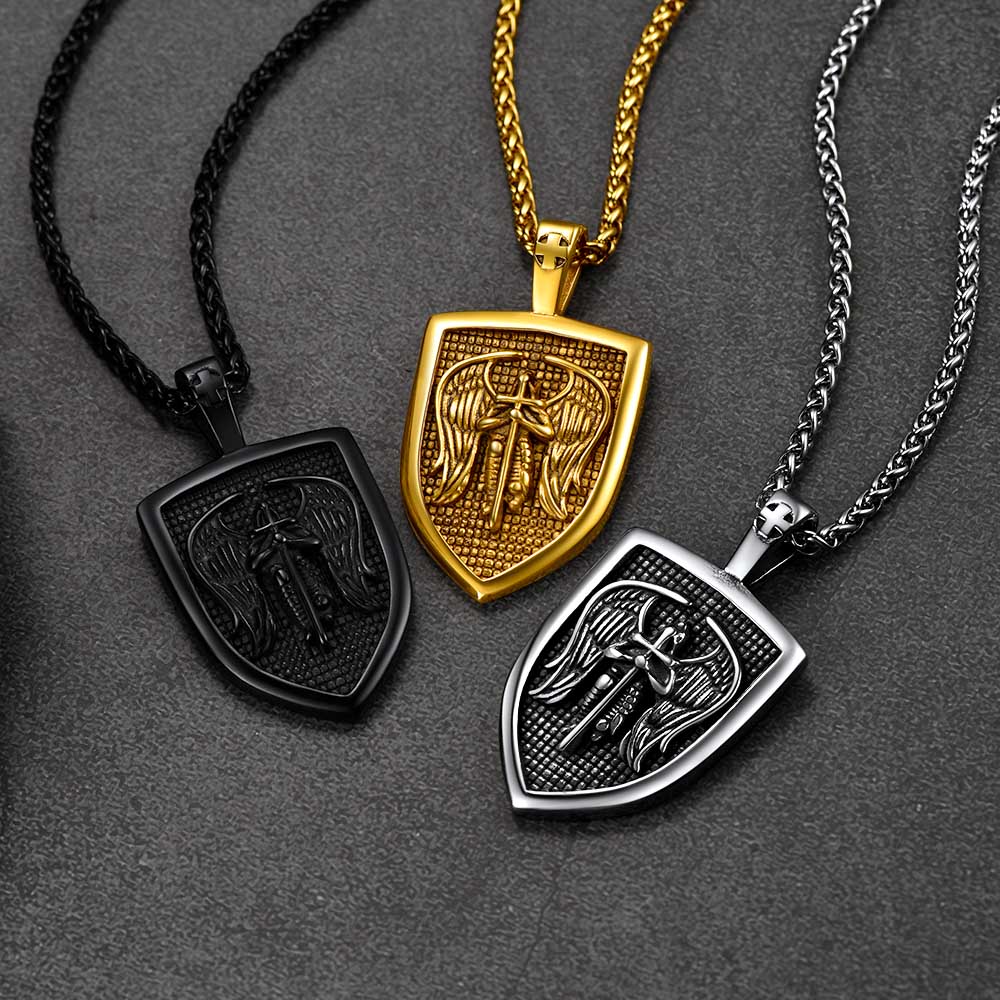 FaithHeart Shield Archangel St. Michael Protection Necklace For Men FaithHeart