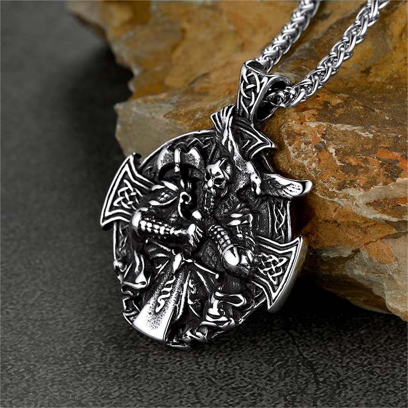 FaithHeart Norse Viking Odin Cross Pendant Necklace for Men FaithHeart