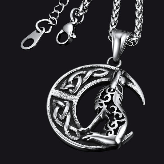 FaithHeart Viking Celtic Moon Wolf Necklace Pendant For Men FaithHeartimg