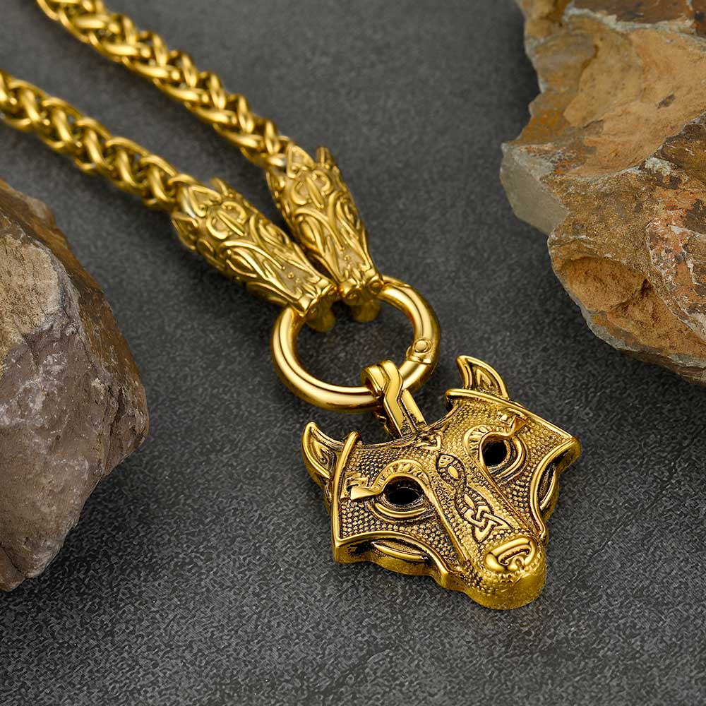 FaithHeart Viking Wolf Pendant Necklace With Wolf Rope Chain For Men FaithHeart