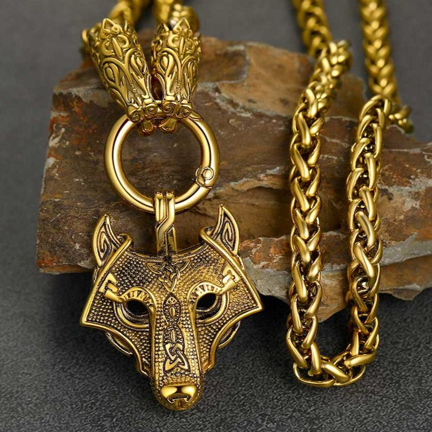 FaithHeart Viking Wolf Pendant Necklace With Wolf Rope Chain For Men FaithHeart