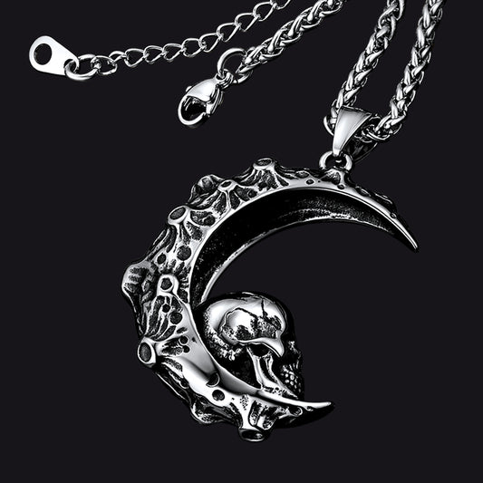 FaithHeart Crescent Moon Skull Necklace Stainless Steel Pendant for Men FaithHeartimg