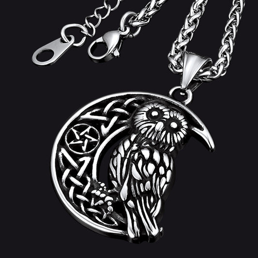 FaithHeart Viking Celtic Crescent Moon Owl Necklace for Men FaithHeartimg