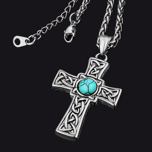 FaithHeart Turquoise Celtic Cross Pendant Necklace For Men FaithHeartimg