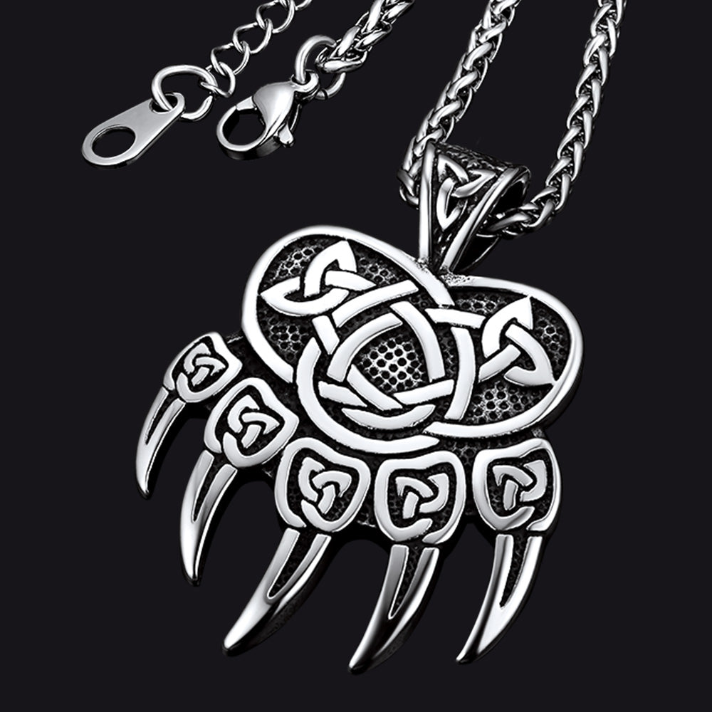 FaithHeart Viking Bear Paw Necklace with Celtic Knot For Men FaithHeart