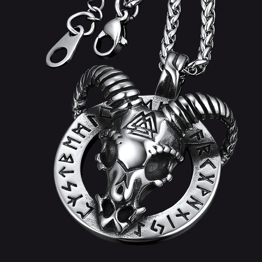 FaithHeart Viking Baphomet Satan Goat Pendant Necklace With Runes for Men FaithHeartimg