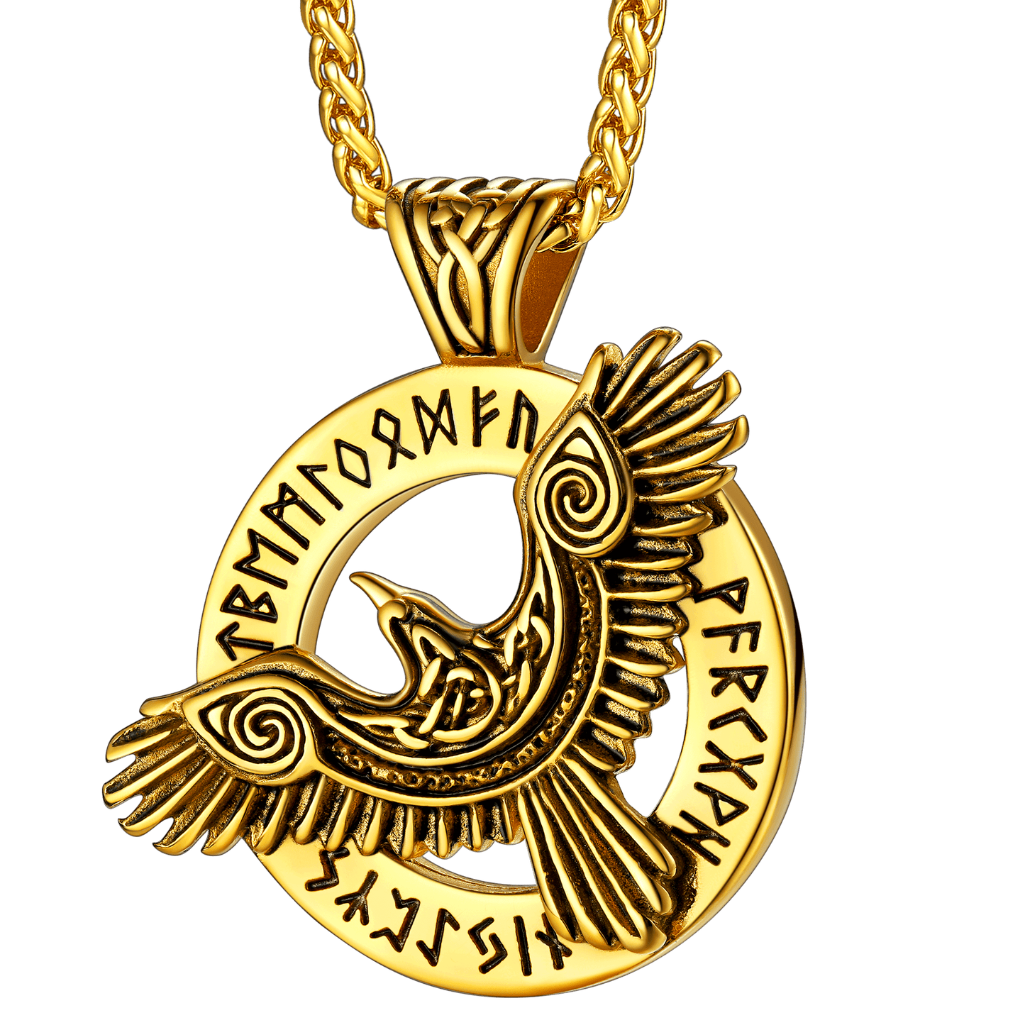 FaithHeart Viking Odin's Raven Necklace For Men With Runes FaithHeart
