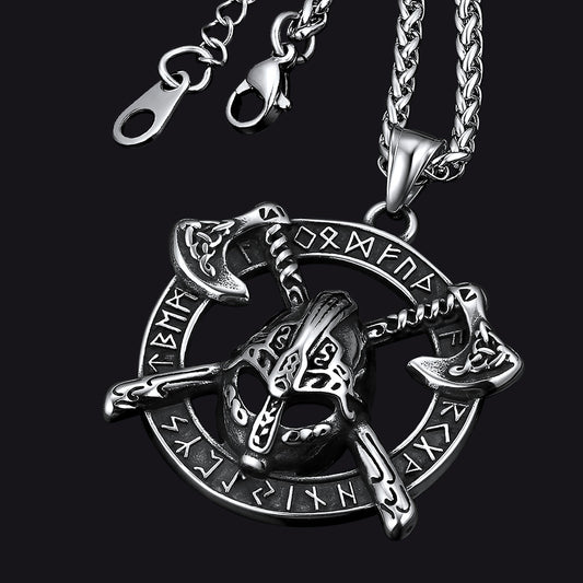 FaithHeart Viking Axe Helmet Pendant Necklace For Men With Runes FaithHeartimg