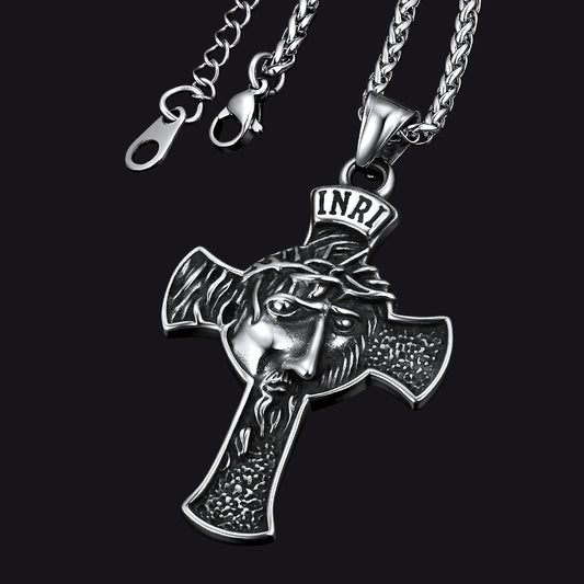 FaithHeart Christian Jesus Christ Face Crucifix Cross Pendant Necklace FaithHeartimg