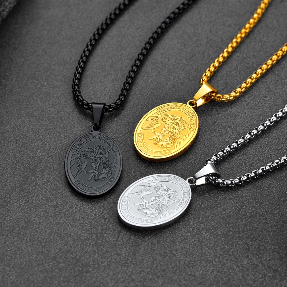FaithHeart Archangel Saint Michael Necklace with Picture for Men FaithHeart