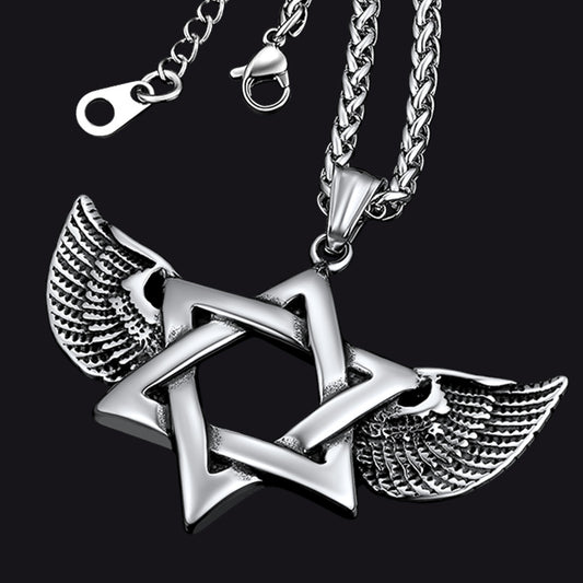 FaithHeart Vintage Jewish Star of David Necklace With Wing For Men FaithHeart