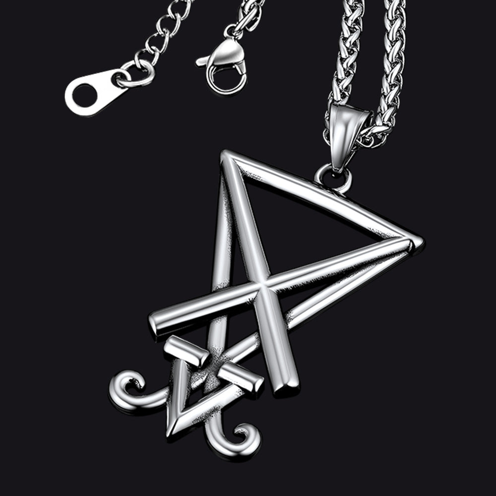 FaithHeart Satanic Sigil of Lucifer Necklace For Men Stainless Steel FaithHeart