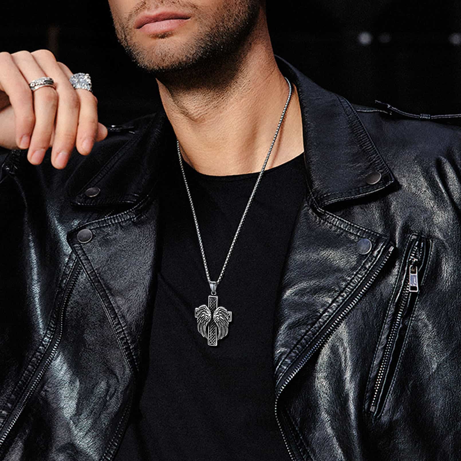 FaithHeart Angel Wing Cross Necklace Pendant for Men FaithHeart