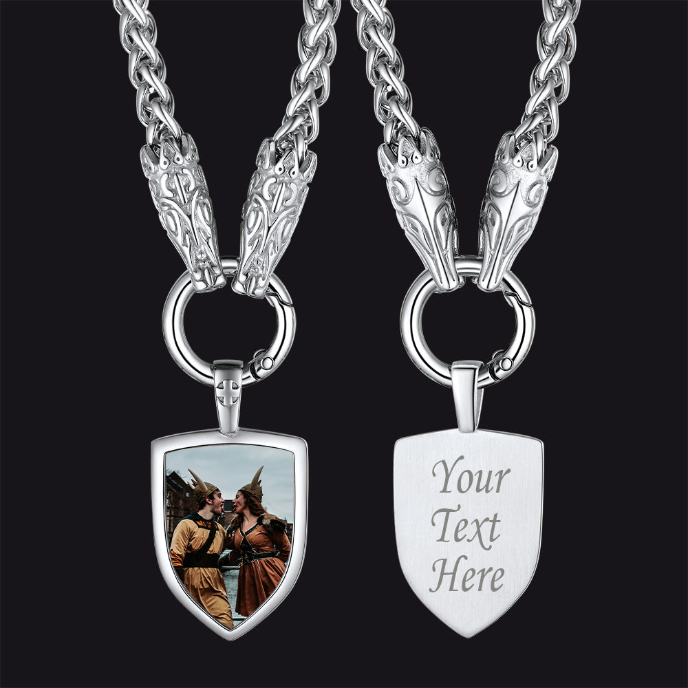 FaithHeart Custom Picture Shield Necklace with Wolf Chain for Men FaithHeart