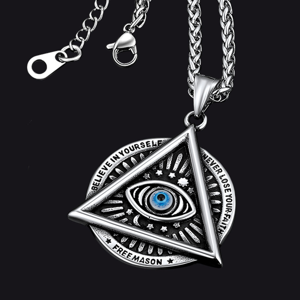 FaithHeart Masonic Triangle All Seeing Eye Necklace For Men FaithHeart