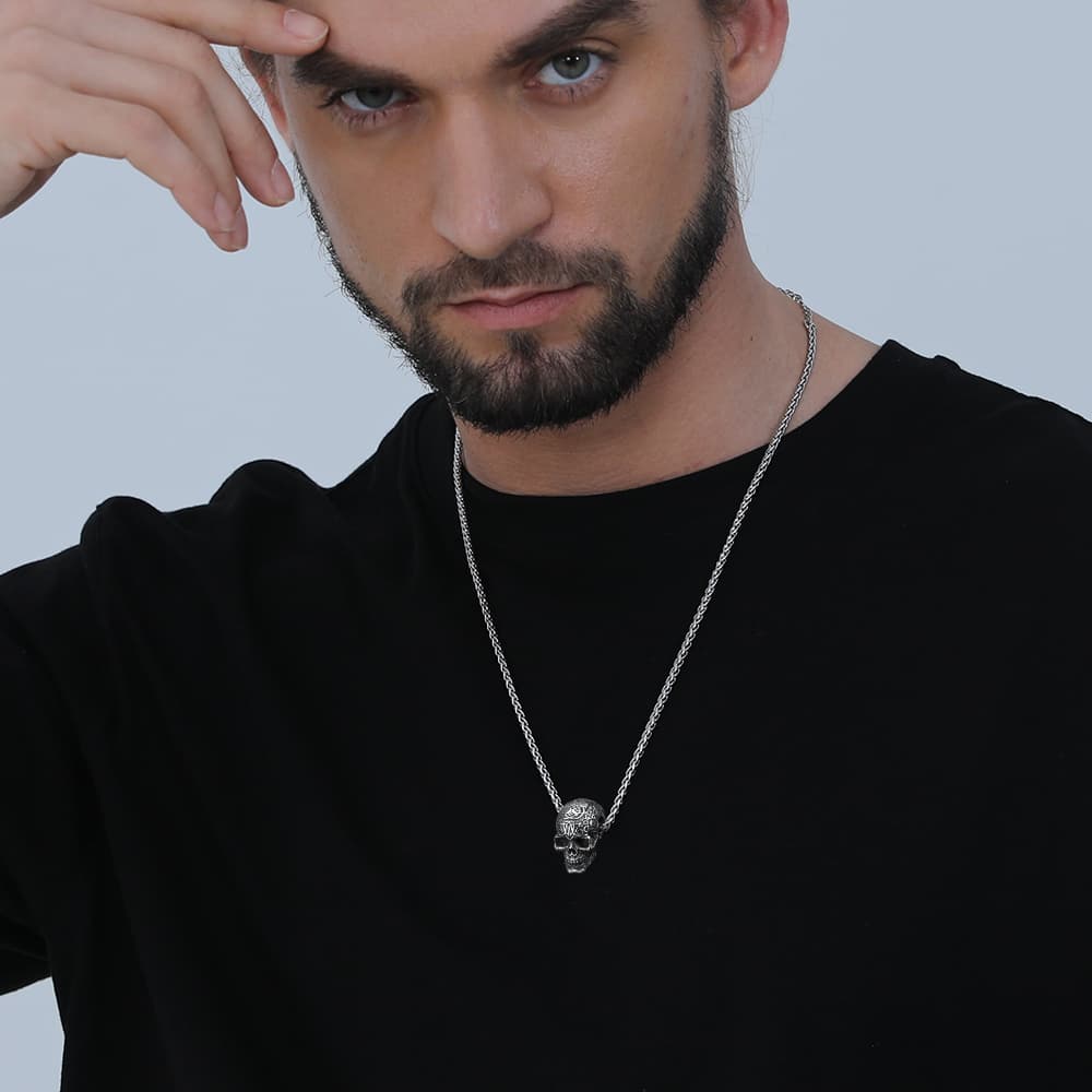 FaithHeart Gothic Skull Pendant Necklace For Men FaithHeart
