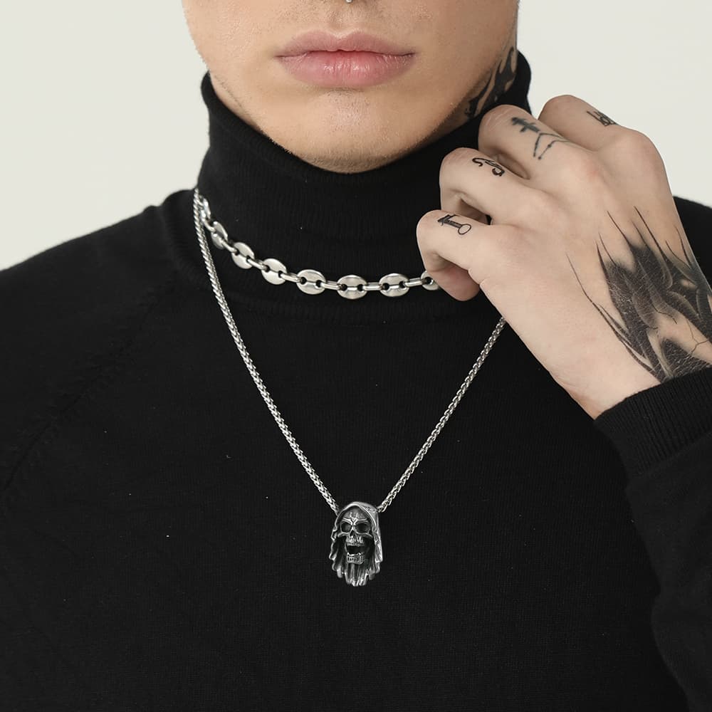 FaithHeart Grim Reaper Skull Pendant Necklace For Men FaithHeart