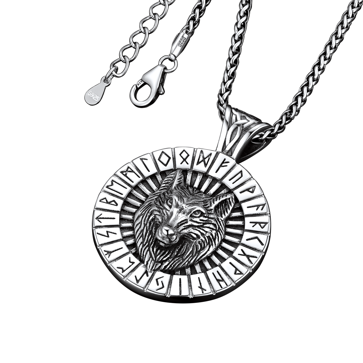 FaithHeart Viking Wolf Amulet Necklace With Runes For Men FaithHeart