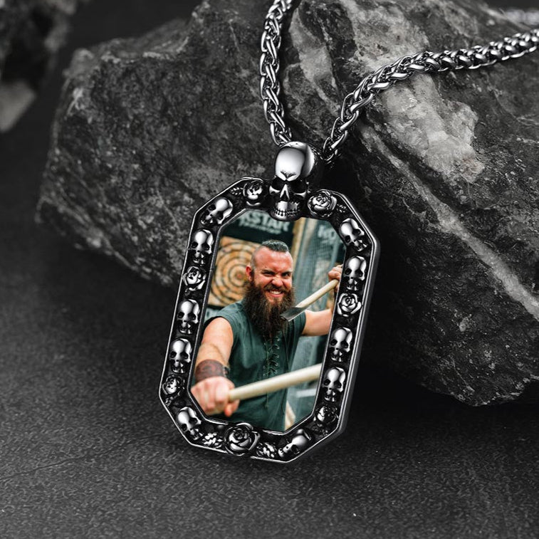FaithHeart Custom Picture Dog Tag Necklace Skull Pendant for Men FaithHeart