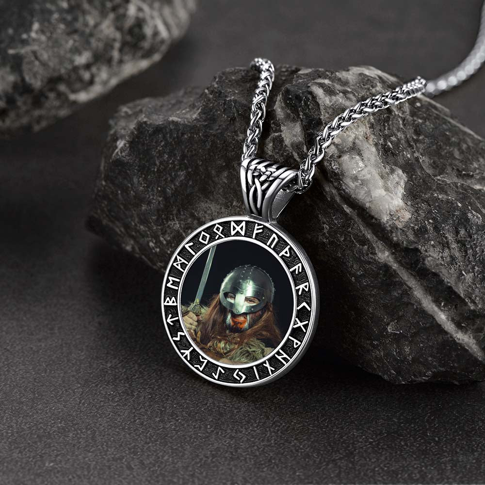 FaithHeart Customized Photo Necklace Viking Rune Medal Pendant FaithHeart
