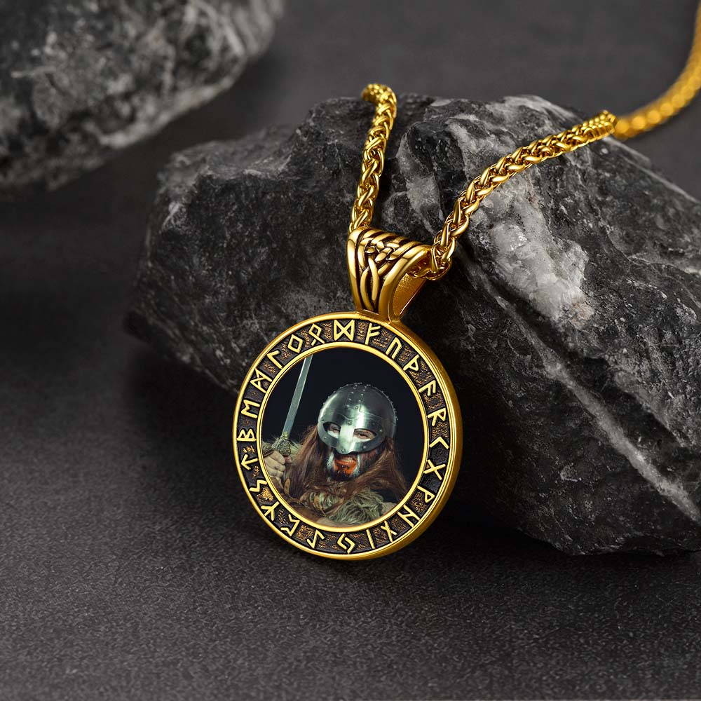 FaithHeart Customized Photo Necklace Viking Rune Medal Pendant FaithHeart